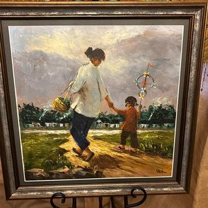 Painting by Waiko.  Mother and daughter at fair